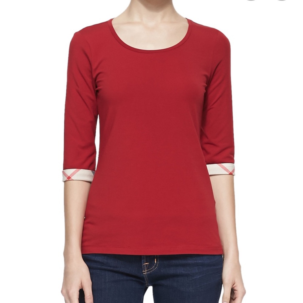 Burberry three quarter sleeve tee with check cuffs